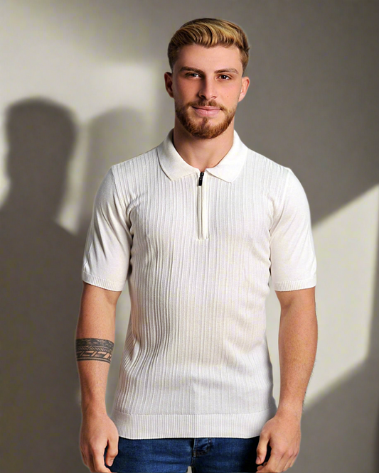2H #39733-40 Off-White Knitted Polo T-Shirt