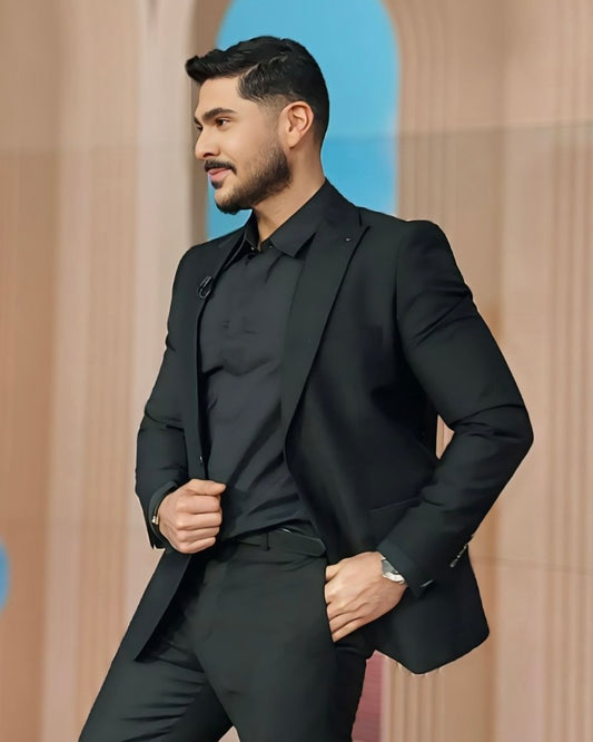 2H Black Casual Plain Suit