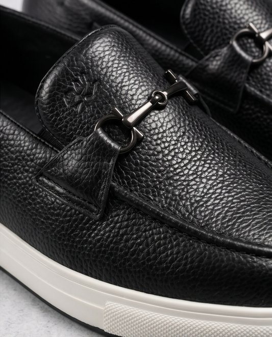 2H #01G Genuine Leather Black Casual Shoes