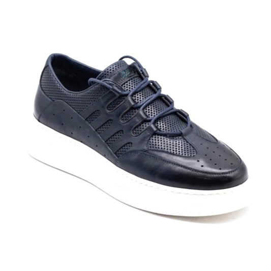 2H #E26005-124 Genuine Leather Navy Casual Shoes