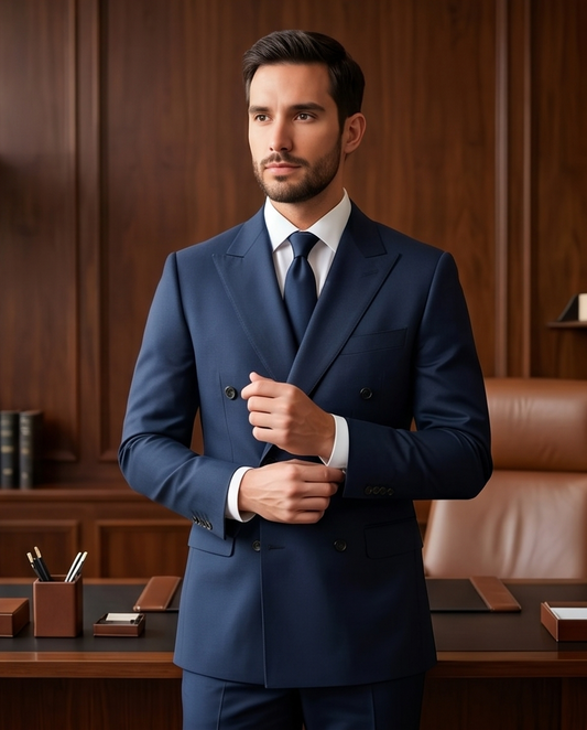 2H #001-1005-8 Double Breasted Navy Formal suit