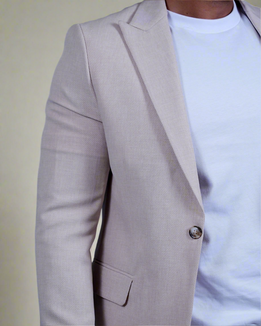 2H Beige Casual Embossed Suit 2 Pieces