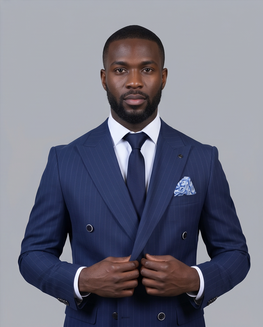 2H #TR330-2 Navy double breasted Striped Suit