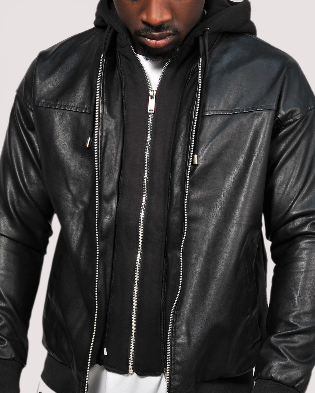 2H #906 Leather Casual Hooded Jacket
