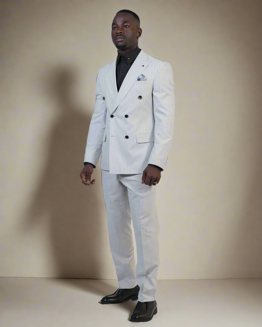 2H Light Gray double breasted Striped Suit