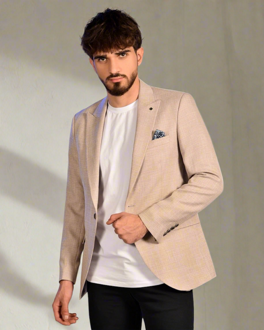 SALE! 2H #110-01 Beige Tweed One Button Blazer