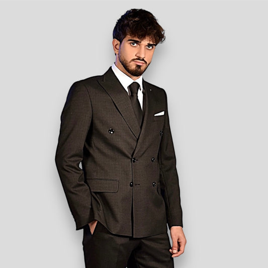 2H Black Gray Double Breast Suit