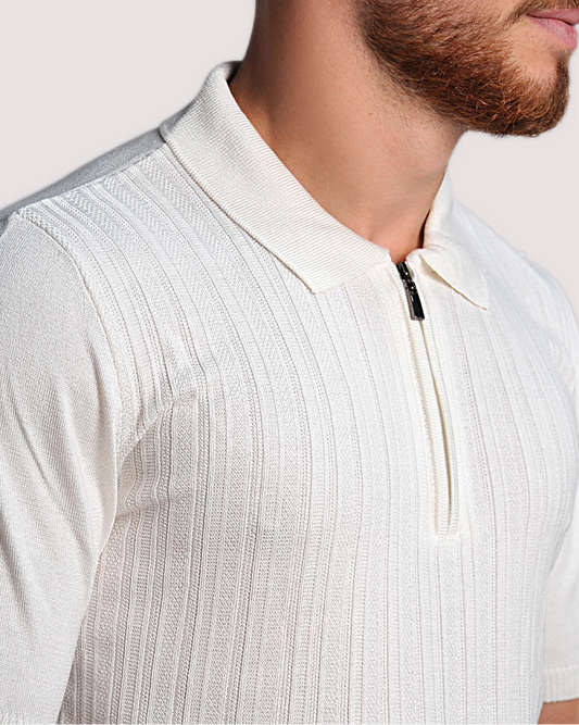 2H #39733-40 Off-White Knitted Polo T-Shirt