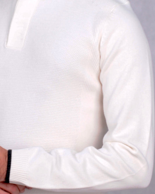 SALE! 2H #46038 white Pure Cotton With 3 Buttons High Neck Sweater