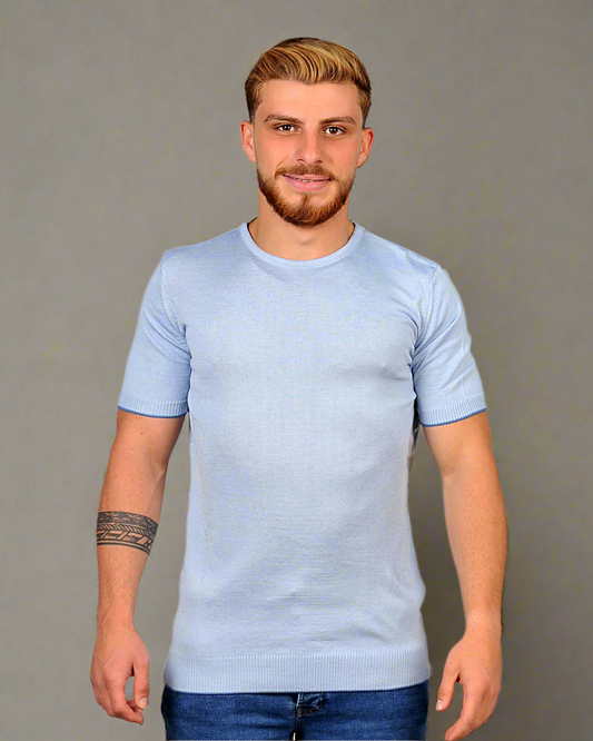 2H #39553-30 Blue Knitted T-Shirt