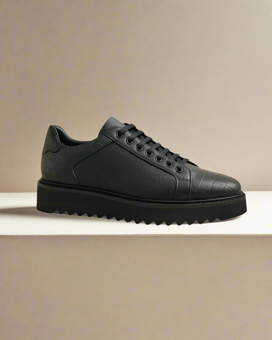 2H #S8018-98 Genuine Leather Black Casual Shoes