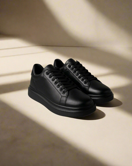 2H #08 Genuine Leather Black Casual Shoes