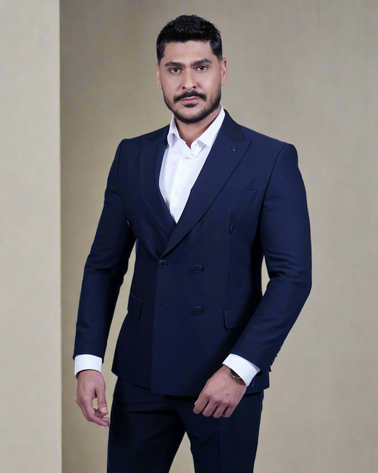 2H #548-02 Navy Double Breasted Suit