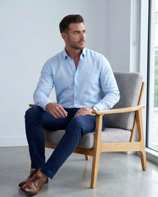 2H #260425 Light Blue Linen Shirt