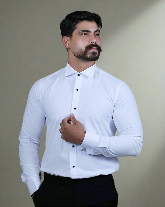 2H White Classic Shirt With Black Stainless Steel Button
