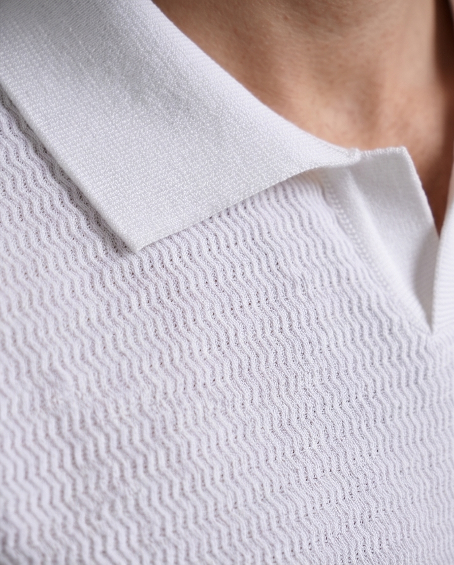 2H #451 White Knitted Polo T-Shirt