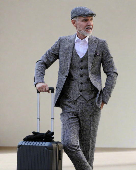 SALE! 2H #1491-4 Gray Linen Suit 2 Pieces