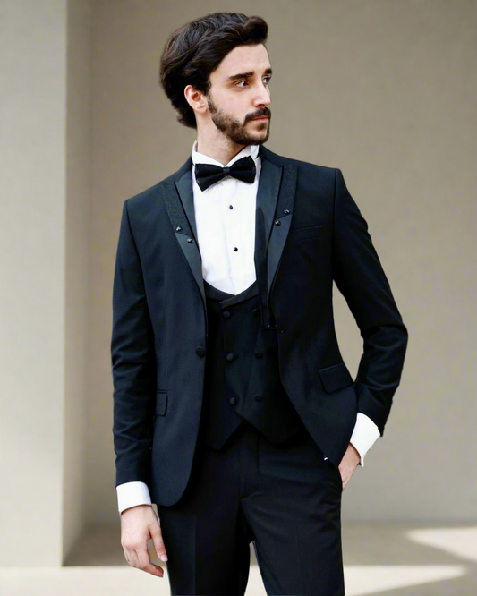 2H Black Wedding Suit 2 Pieces