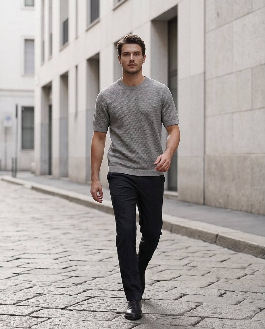 2H #454 Gray Knitted T-Shirt