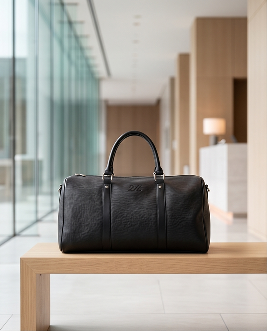 2H Black leather Travel Duffle Bag