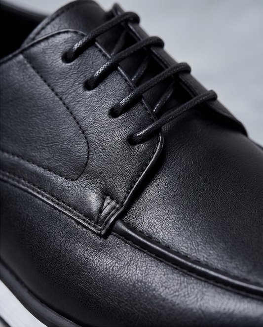 2H #8G Genuine Leather Black Casual Shoes