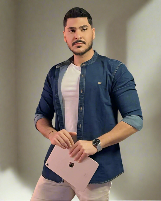 2H #1006 Denim Dark Color Casual Shirt