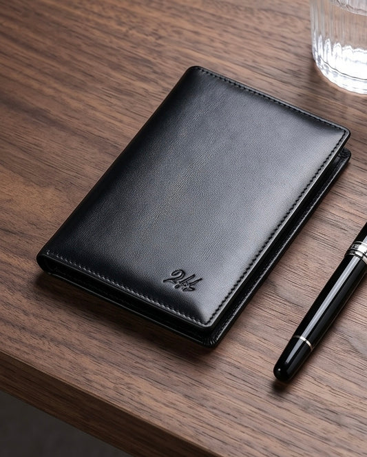 2H #8990 Black Passport Holder Genuine Leather Wallet