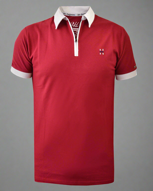 SALE! 2H #77030 Brick Polo T-shirt With White Neck