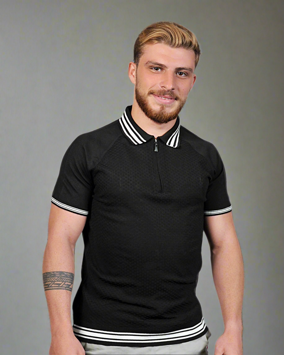 SALE! 2H #39749-40 Black Knitted Polo T-Shirt