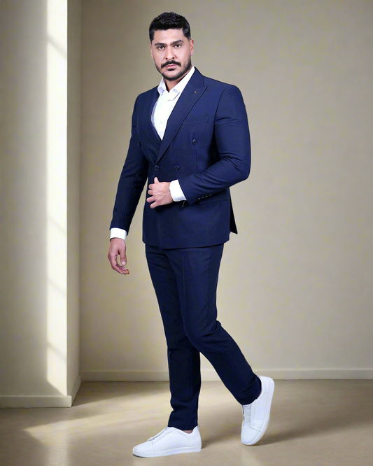 2H #160325-C4 Navy Double breasted Suit 2 Pieces