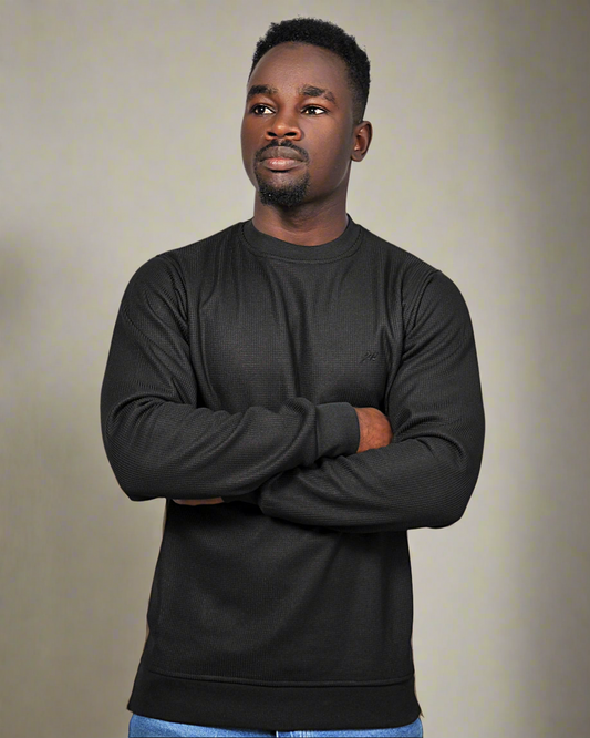 SALE! 2H #9343 - 9347 Black Pure Cotton Round Neck Sweater
