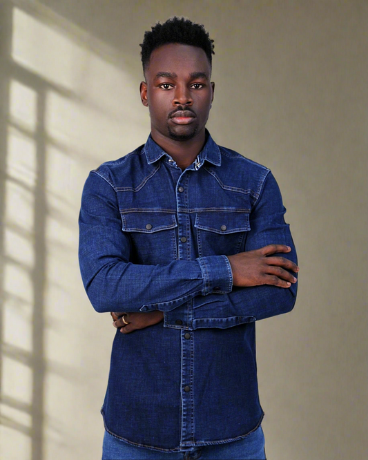 2H #1008 Navy Denim Casual Shirt