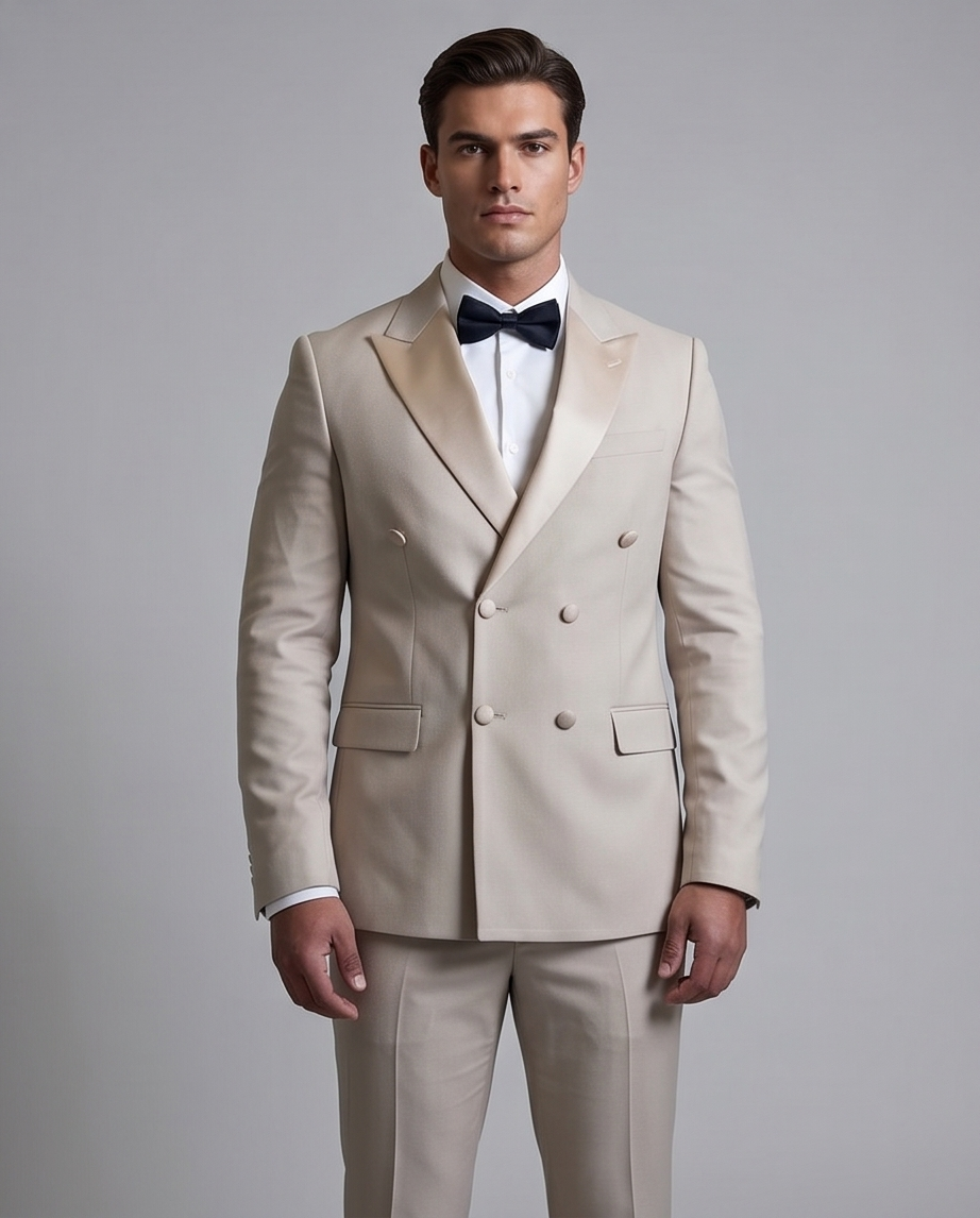 2H #260425 Beige Double breasted Suit