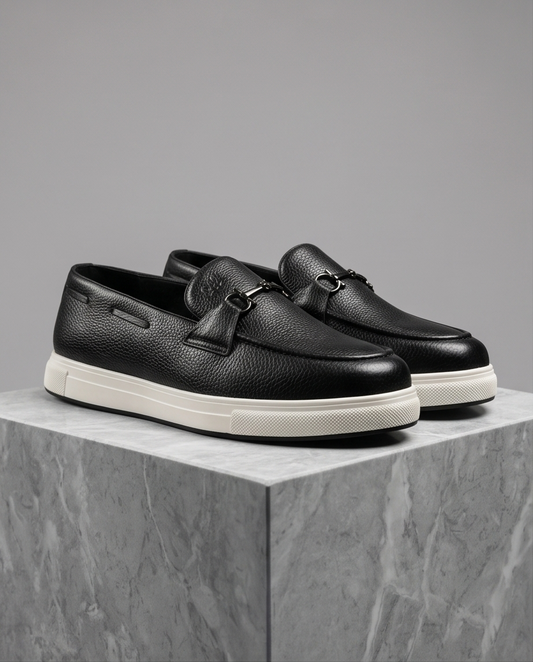 2H #01G Genuine Leather Black Casual Shoes