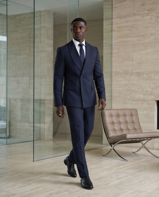 2H #99-07 Navy One Button Collar Shawl Suit