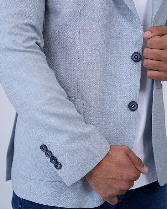 2H Light Blue Linen Blazer