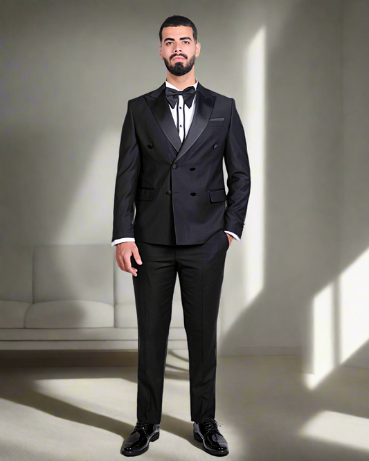 2H black peaked Lapel Double breasted Suit 2 Pieces
