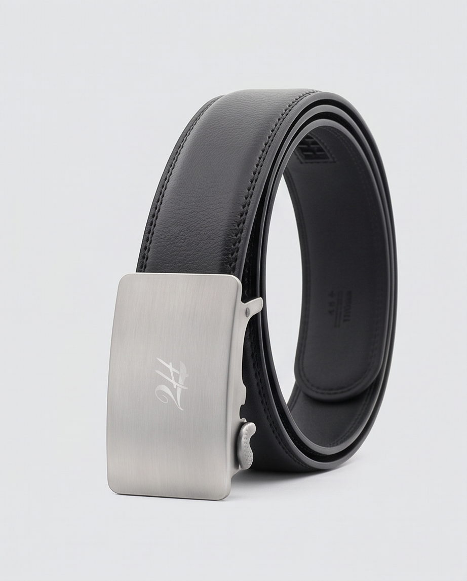 2H Automatic Sliding Buckle Genuine Leather Black Belt For Men