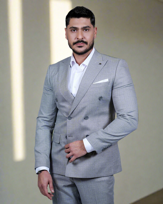 2H Gray Double breasted Suit 2 Pieces