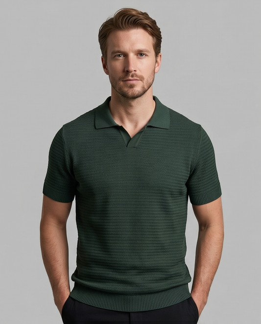 2H #451 Green Knitted Polo T-Shirt