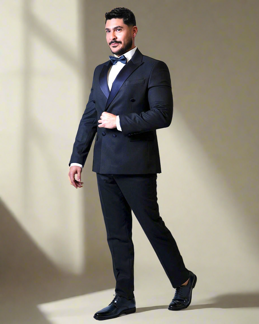 2H #260425 Navy Double breasted Suit 2 Pieces