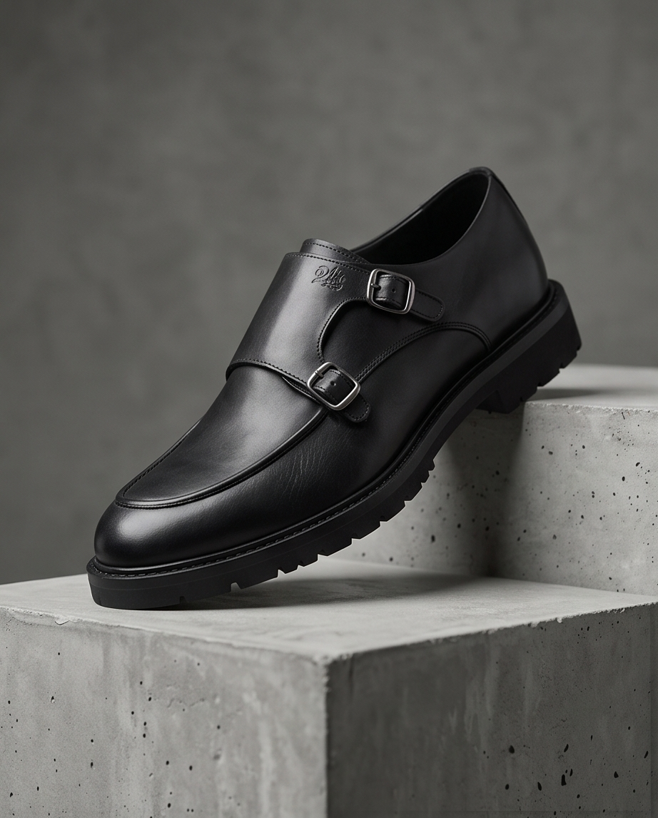 2H #007 Genuine Leather Black Formal Shoes