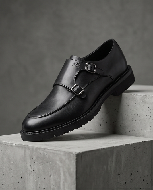 2H #007 Genuine Leather Black Formal Shoes