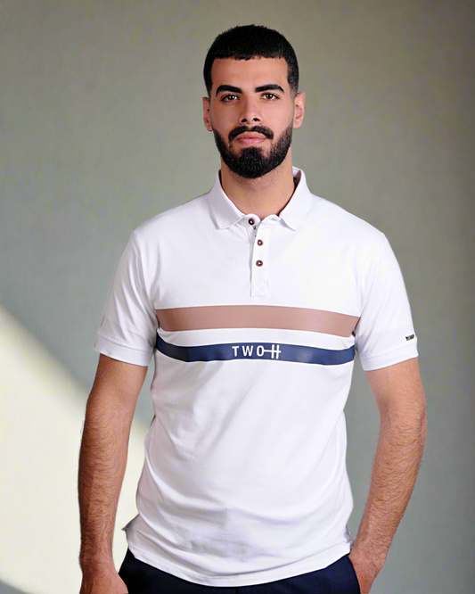 SALE! 2H #77034 White Printed Polo T-shirt