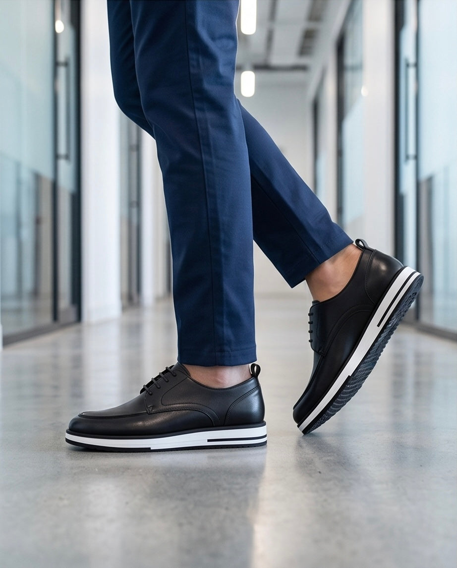 2H #8G Genuine Leather Black Casual Shoes