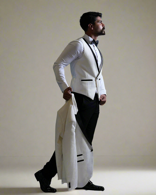 2H White Neck Wedding Suit