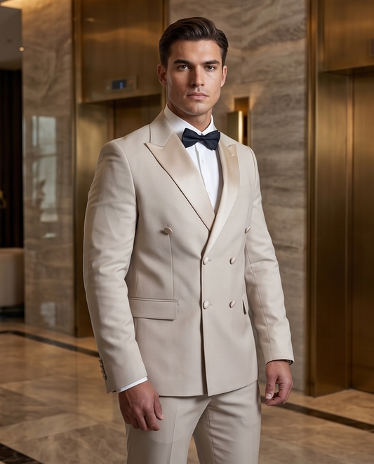 2H #260425 Beige Double breasted Suit