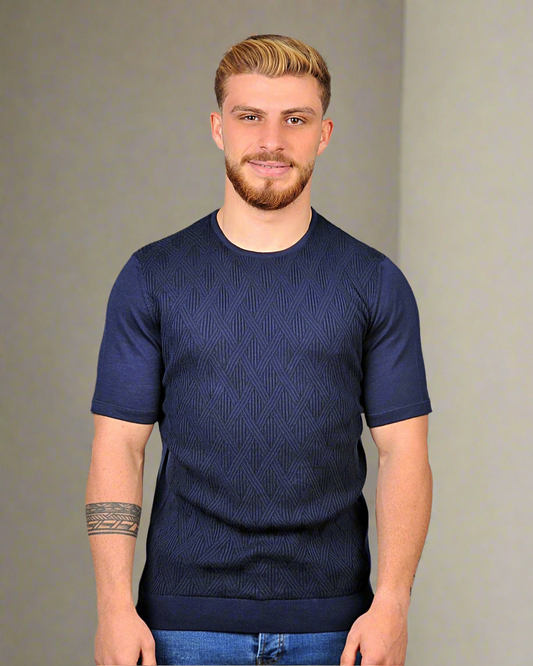 2H #69508-30 Navy Knitted T-Shirt