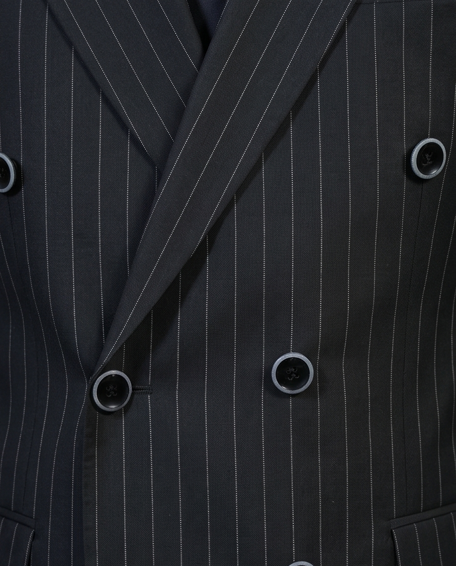 2H #TR330-3 Black double breasted Striped Suit
