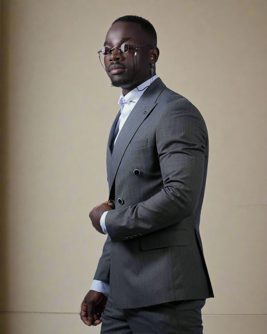 2H #TR330-1 Dark Gray double breasted Striped Suit